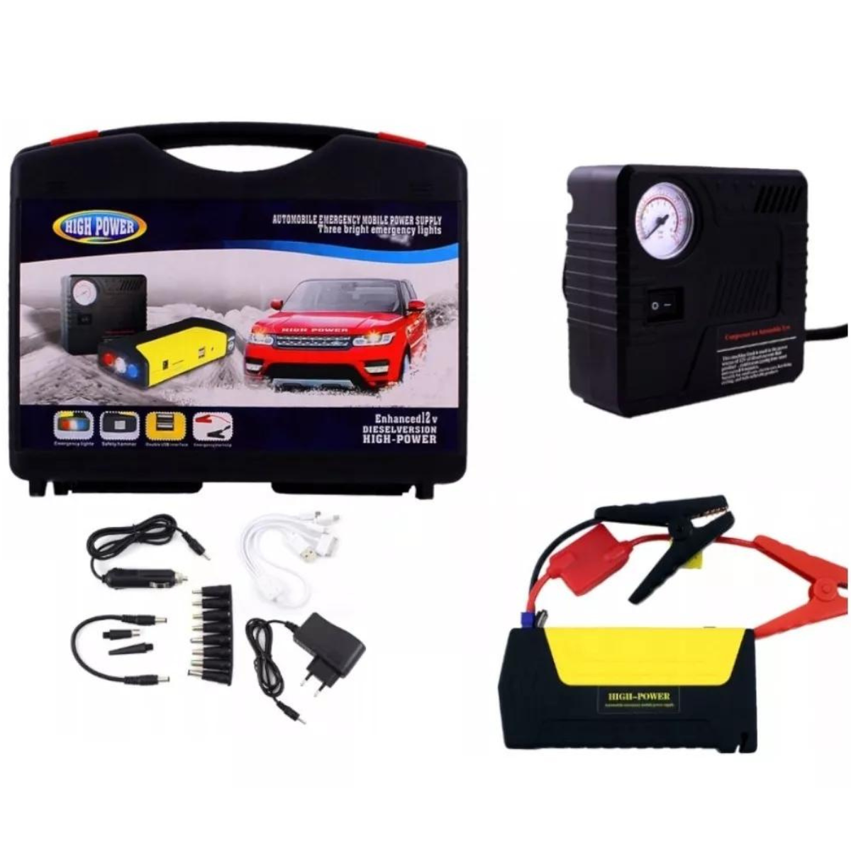 Kit de emergencia para automóvil con arrancador y compresor