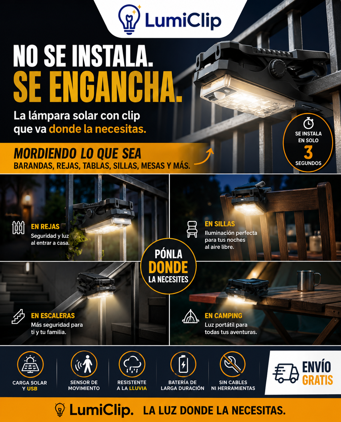 Lámpara solar con clip LumiClip